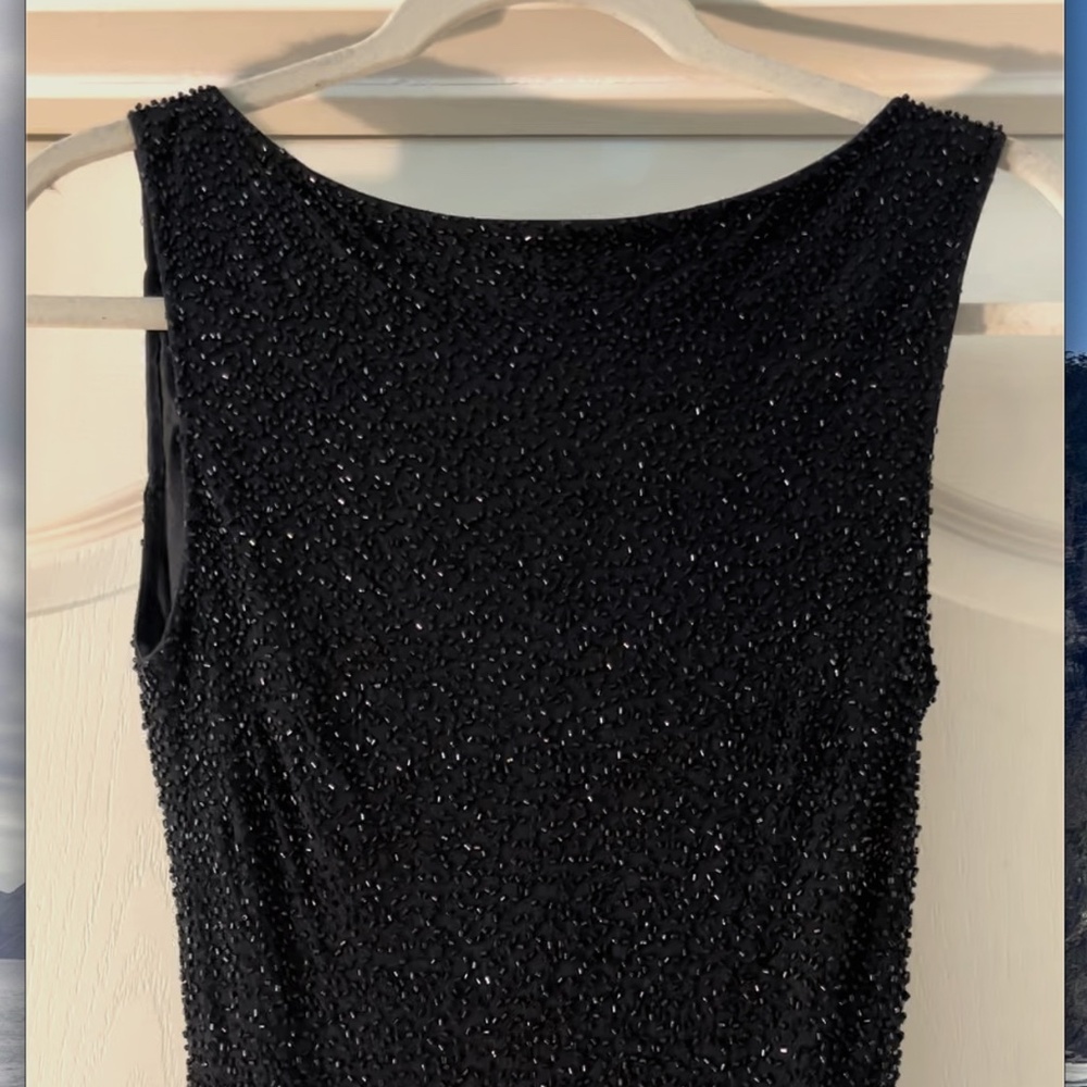 Jenny Packham silk black beaded long evening gown
